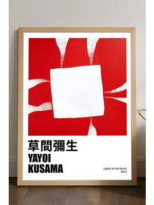 Duvarda Yayoi Kusama Doğal Ahşap Çerçeveli Poster, Dekoratif Sanatsal Duvar Tablosu