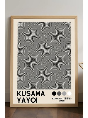 Duvarda Yayoi Kusama Doğal Ahşap Çerçeveli Poster, Dekoratif Sanatsal Duvar Tablosu