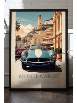 Duvarda Mercedes-Benz 300 Sl Siyah Ahşap Çerçeveli Poster, Dekoratif Araba Duvar Tablosu