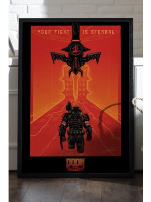Duvarda Doom Siyah Ahşap Çerçeveli Poster, Dekoratif Oyun Duvar Tablosu