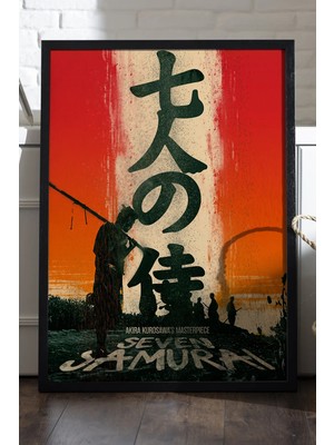 Duvarda Seven Samurai Siyah Ahşap Çerçeveli Poster, Dekoratif Film Duvar Tablosu