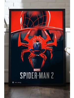 Duvarda Spider-Man 2 Siyah Ahşap Çerçeveli Poster, Dekoratif Oyun Duvar Tablosu