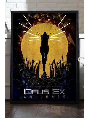 Duvarda Deus Ex Universe Siyah Ahşap Çerçeveli Poster, Dekoratif Oyun Duvar Tablosu