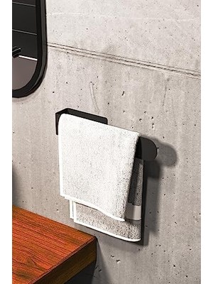 Yağmur Store Zift Unique Paslanmaz Çelik Mat Siyah Havlu Askısı - Banyo & Tuvalet Yapışkanlı Havluluk
