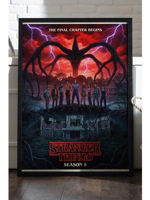 Duvarda Stranger Things Siyah Ahşap Çerçeveli Poster, Dizi Duvar Tablosu