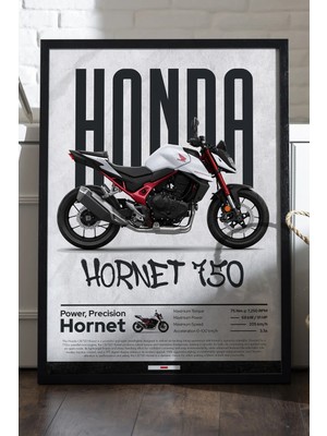 Duvarda Honda Hornet 750 Siyah Ahşap Çerçeveli Poster, Dekoratif Motosiklet Duvar Tablosu