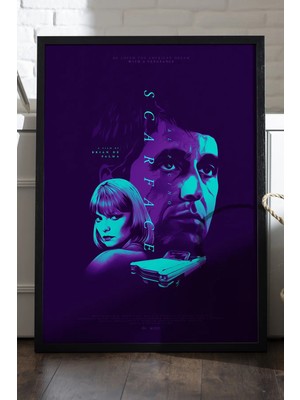 Duvarda Scarface Siyah Ahşap Çerçeveli Poster, Film Duvar Tablosu