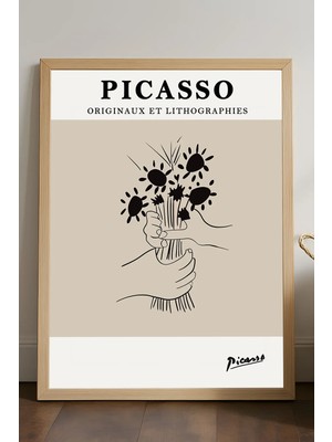 Duvarda Pablo Picasso Doğal Ahşap Çerçeveli Poster, Dekoratif Sanatsal Duvar Tablosu