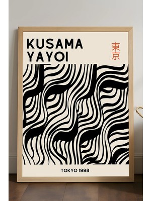 Duvarda Yayoi Kusama Doğal Ahşap Çerçeveli Poster, Dekoratif Sanatsal Duvar Tablosu