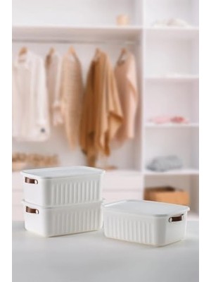 NY Home 1 Adet Düzenleyici Kapaklı Kutu, Dekoratif Saklama Kutusu, Organizer (35CM*25CM*14CM) Beyaz 10 Litre
