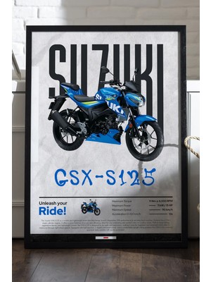 Duvarda Suzuki Gsx-S 125 Siyah Ahşap Çerçeveli Poster, Dekoratif Motosiklet Duvar Tablosu