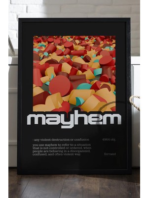Duvarda Mayhem Siyah Ahşap Çerçeveli Poster, Dekoratif Hediyelik Duvar Tablosu