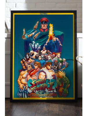 Duvarda Street Fighter Siyah Ahşap Çerçeveli Poster, Dekoratif Oyun Duvar Tablosu