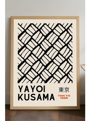 Duvarda Yayoi Kusama Doğal Ahşap Çerçeveli Poster, Dekoratif Sanatsal Duvar Tablosu