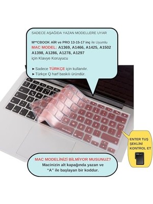 Yağmur Store MacBook Türkçe Q Klavye Koruyucu Silikon – MacBook Air 13 A1369 A1466 & Pro A1278 A1425 A1502 A1286 A1398 Uyumlu – Ultra Ince Pembe Altın