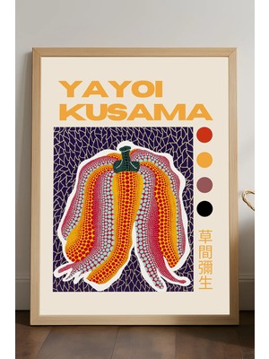 Duvarda Yayoi Kusama Doğal Ahşap Çerçeveli Poster, Dekoratif Sanatsal Duvar Tablosu