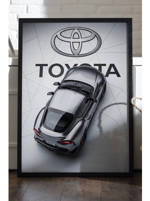 Duvarda Toyota Supra Siyah Ahşap Çerçeveli Poster, Dekoratif Araba Duvar Tablosu