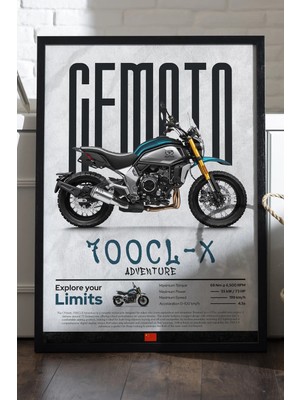 Duvarda Cfmoto 700 Cl-X Adventure Siyah Ahşap Çerçeveli Poster, Dekoratif Motosiklet Duvar Tablosu