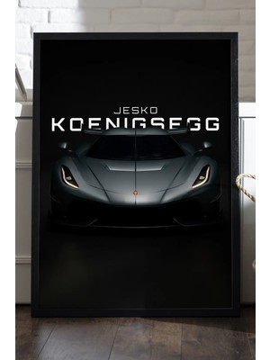 Duvarda Koenigsegg Jesko Siyah Ahşap Çerçeveli Poster, Dekoratif Araba Duvar Tablosu