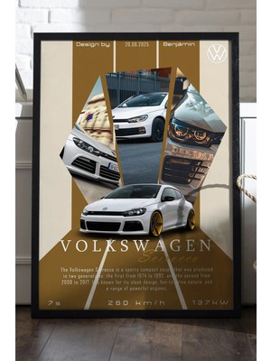 Duvarda Volkswagen Scirocco Siyah Ahşap Çerçeveli Poster, Dekoratif Araba Duvar Tablosu
