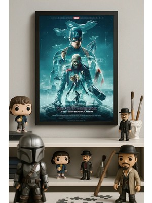 Duvarda Captain America Siyah Ahşap Çerçeveli Poster, Dekoratif Film Duvar Tablosu