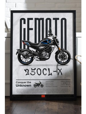 Duvarda Cfmoto 250 Cl-X Siyah Ahşap Çerçeveli Poster, Dekoratif Motosiklet Duvar Tablosu