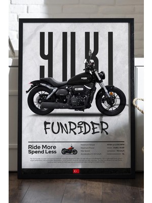 Duvarda Yuki Funrider Siyah Ahşap Çerçeveli Poster, Dekoratif Motosiklet Duvar Tablosu