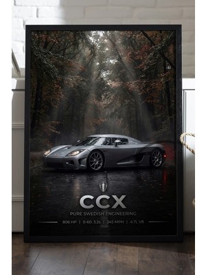 Duvarda Koenigsegg Ccx Siyah Ahşap Çerçeveli Poster, Dekoratif Araba Duvar Tablosu