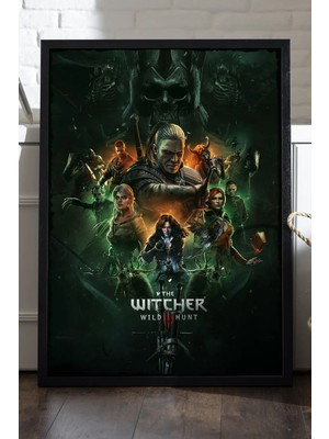 Duvarda The Witcher Siyah Ahşap Çerçeveli Poster, Dekoratif Oyun Duvar Tablosu