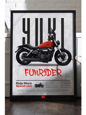 Duvarda Yuki Funrider Siyah Ahşap Çerçeveli Poster, Dekoratif Motosiklet Duvar Tablosu