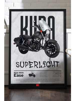 Duvarda Kuba Superlight Siyah Ahşap Çerçeveli Poster, Dekoratif Motosiklet Duvar Tablosu