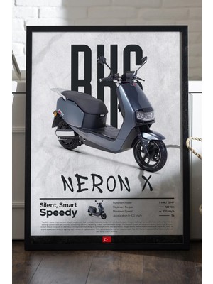 Duvarda Rks Neron x Siyah Ahşap Çerçeveli Poster, Dekoratif Motosiklet Duvar Tablosu