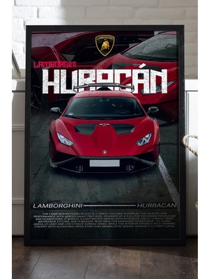 Duvarda Lamborghini Huracan Siyah Ahşap Çerçeveli Poster, Dekoratif Araba Duvar Tablosu