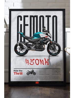 Duvarda Cfmoto 450 Nk Siyah Ahşap Çerçeveli Poster, Dekoratif Motosiklet Duvar Tablosu