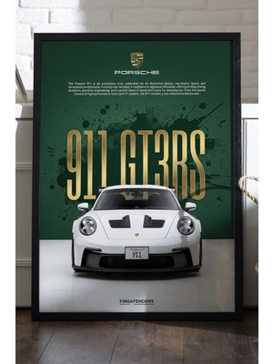 Duvarda Porsche 911 Gt3 Rs Siyah Ahşap Çerçeveli Poster, Dekoratif Araba Duvar Tablosu
