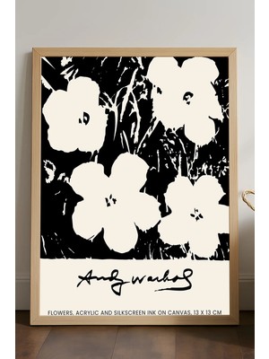 Duvarda Flowers Doğal Ahşap Çerçeveli Poster, Dekoratif Sanatsal Duvar Tablosu