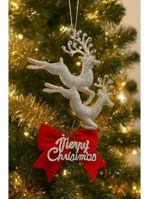 Yağmur Store Yılbaşı Ağacı Süsü Yılbaşı Geyiği Noel Süsü Geyiği Gümüş 2 Adet