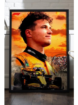 Duvarda Lando Norris Siyah Ahşap Çerçeveli Poster, Dekoratif Formula 1 Duvar Tablosu