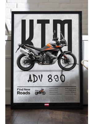 Duvarda Ktm Adv 890 Siyah Ahşap Çerçeveli Poster, Dekoratif Motosiklet Duvar Tablosu