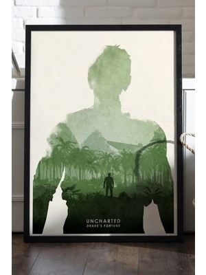 Duvarda Uncharted Siyah Ahşap Çerçeveli Poster, Dekoratif Oyun Duvar Tablosu