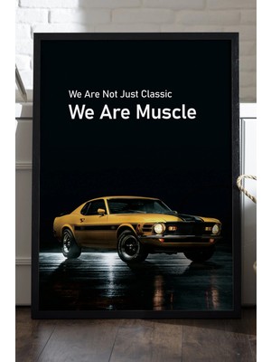 Duvarda Ford Mustang Mach 1 Siyah Ahşap Çerçeveli Poster, Dekoratif Araba Duvar Tablosu