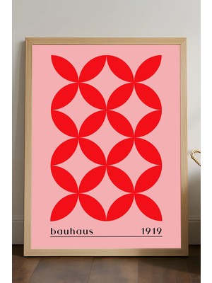 Duvarda Bauhaus Doğal Ahşap Çerçeveli Poster, Dekoratif Sanatsal Duvar Tablosu