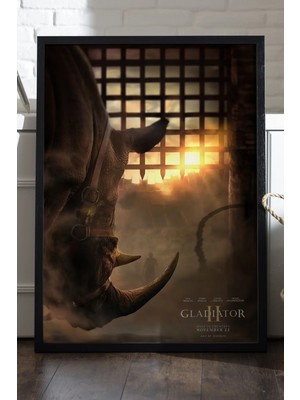 Duvarda Gladyatör Siyah Ahşap Çerçeveli Poster, Dekoratif Film Duvar Tablosu