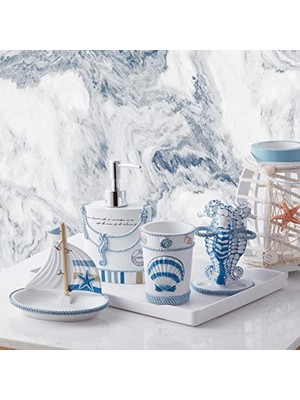 NY Home Collection Dekoratif Güzel Tasarımlar Banyo Dekoru, Reçine, Plaj Yaşamı, 4 Parça Set