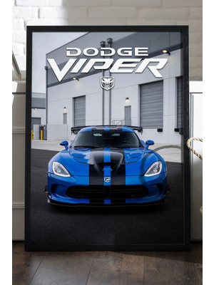 Duvarda Dodge Viper Siyah Ahşap Çerçeveli Poster, Dekoratif Araba Duvar Tablosu