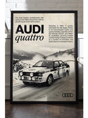 Duvarda Audi Quattro Siyah Ahşap Çerçeveli Poster, Dekoratif Araba Duvar Tablosu