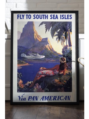 Duvarda South Sea Isles Siyah Ahşap Çerçeveli Poster, Dekoratif Seyahat Duvar Tablosu