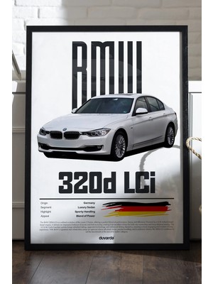 Duvarda Bmw 3.20D Lci Araba Siyah Ahşap Çerçeveli Poster, Dekoratif Duvar Tablosu
