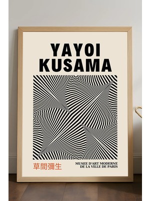 Duvarda Yayoi Kusama Doğal Ahşap Çerçeveli Poster, Dekoratif Sanatsal Duvar Tablosu