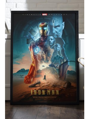 Duvarda Iron Man Siyah Ahşap Çerçeveli Poster, Dekoratif Film Duvar Tablosu